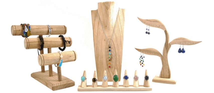 Examples of wooden jewelry displays for professionals